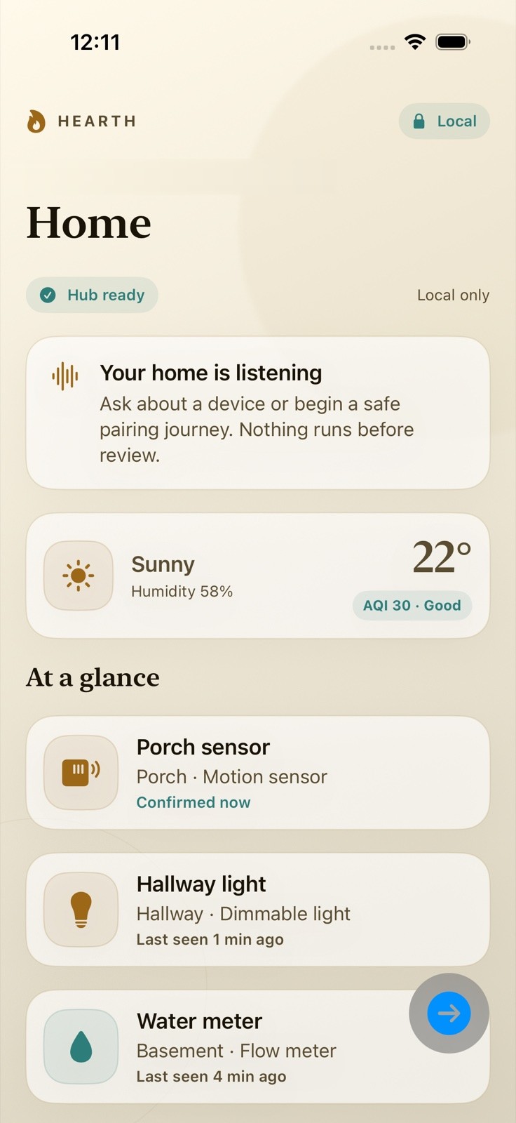The Hearth home screen on a phone